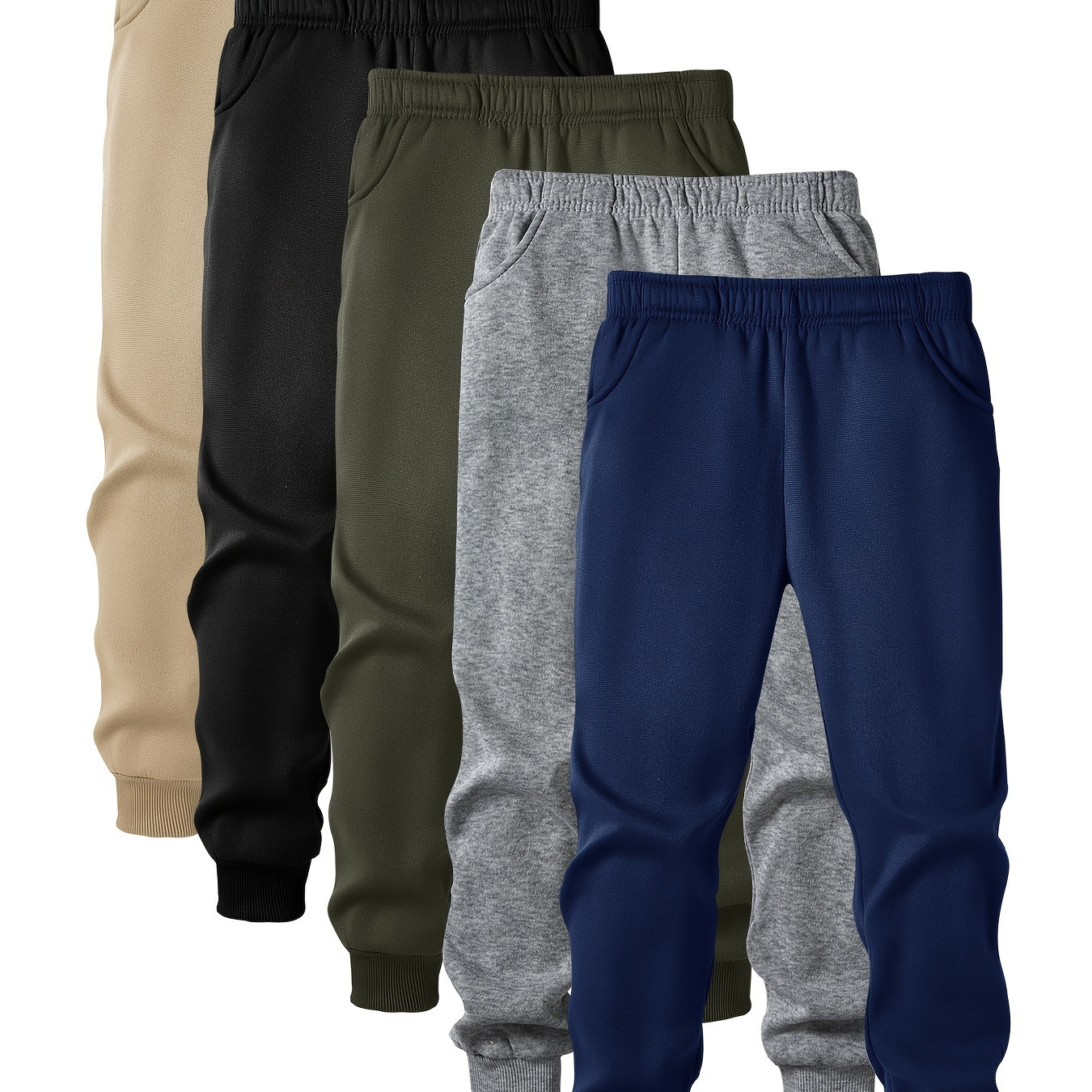 

5pcs Trendy Casual Boy's Elastic Waist Pants - Solid Color Jogger Sweatpants - Outdoor Sports Gift, Spring/autumn Trousers