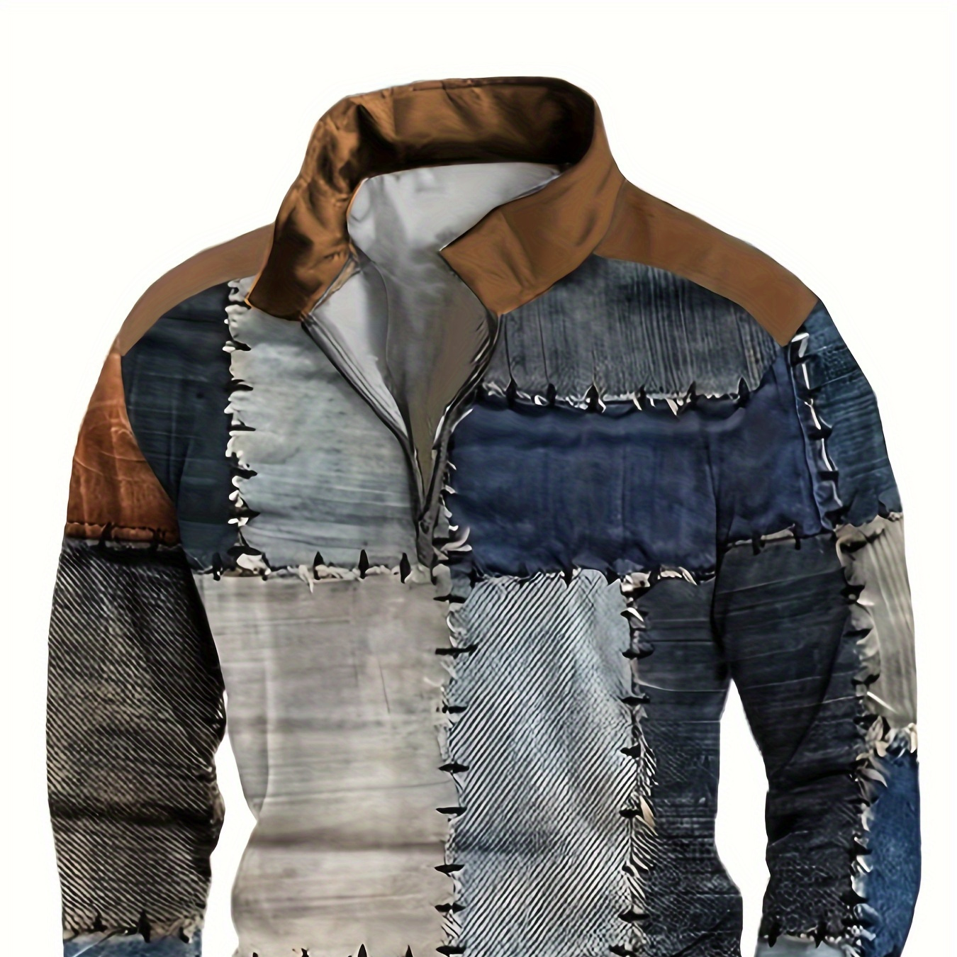 

Men'-inspired Long Sleeve Shirt With Zip Detail - Casual Polyester Pullover For Spring/fall