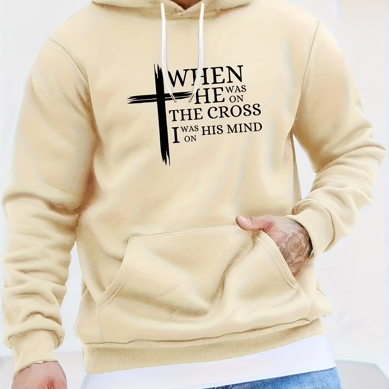 

Christian Cross Print Hoodie, Cool Hoodies For Men, Men's Casual Graphic Design Pullover Hooded Sweatshirt Streetwear For Winter Fall, As Gifts