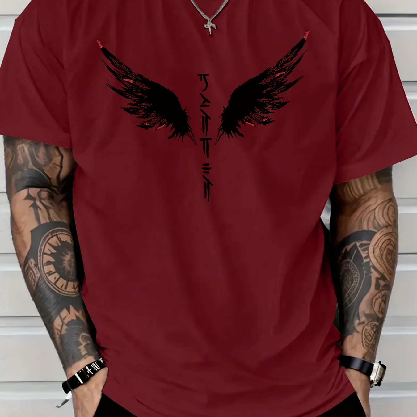 

Wing Graphic Print Tee Shirt, Tees For Men, Casual Short Sleeve T-shirt For Summer