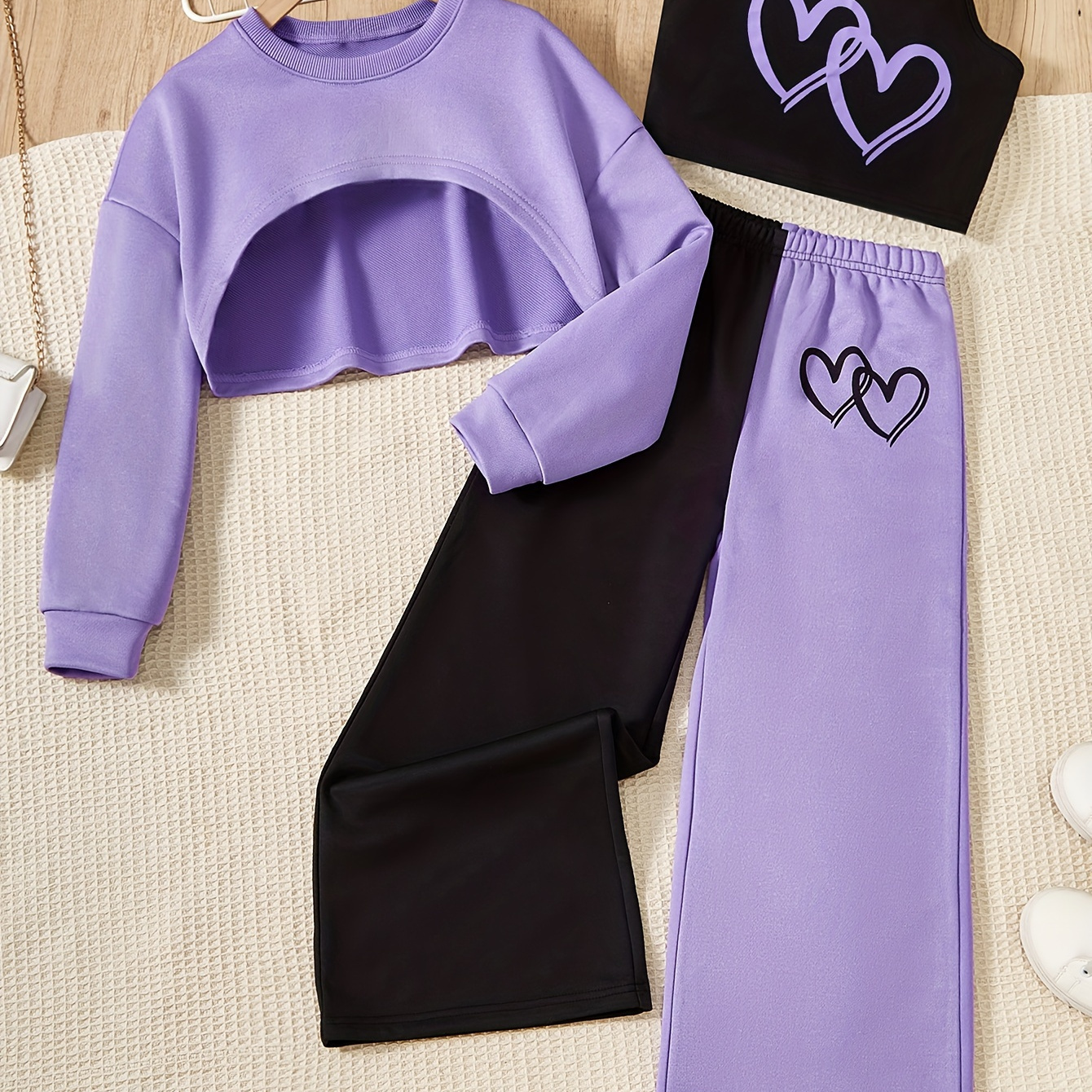 

Girl's Set, Hearts Camisole + Long - + Trousers - Fall 3- Outfit,