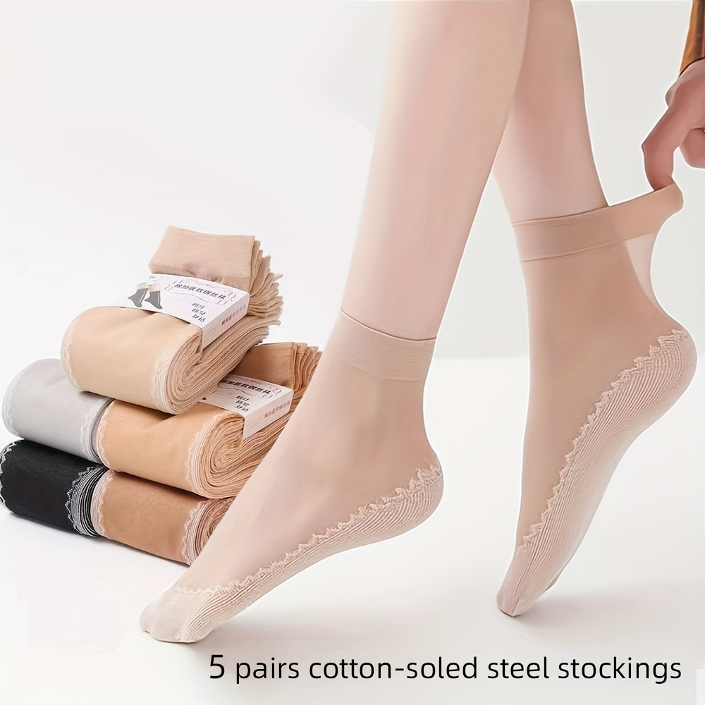 

5 Pairs Simple Semi-sheer Socks, Breathable Comfy Bottom Unisex Non Slip Socks, Women's Stockings & Hosiery