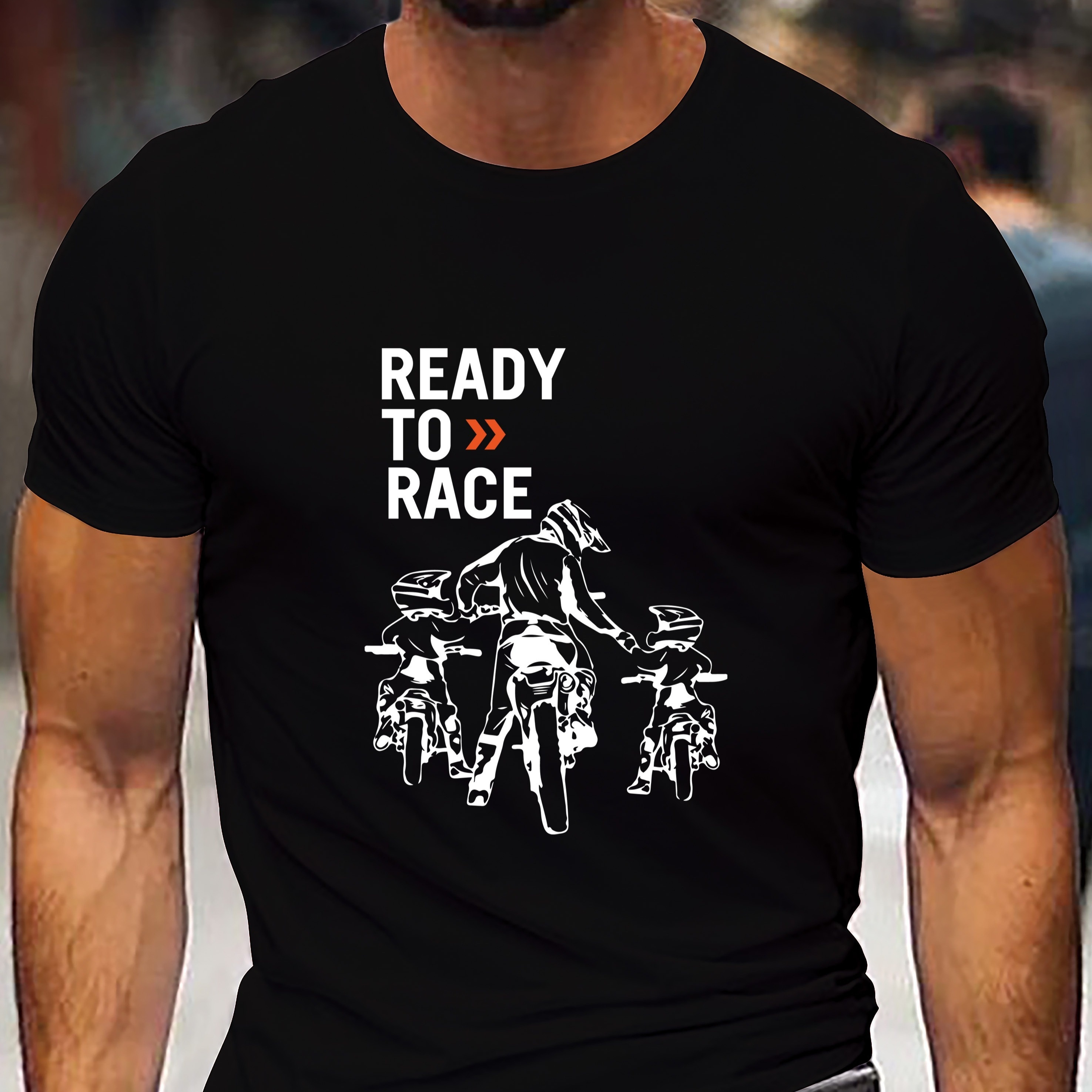 

Ready To Race Motorcycle Family Graphic Print Men's Crew Neck Short Sleeve Tees, Stylish T-shirt, Casual Comfortable Versatile Top For Summer