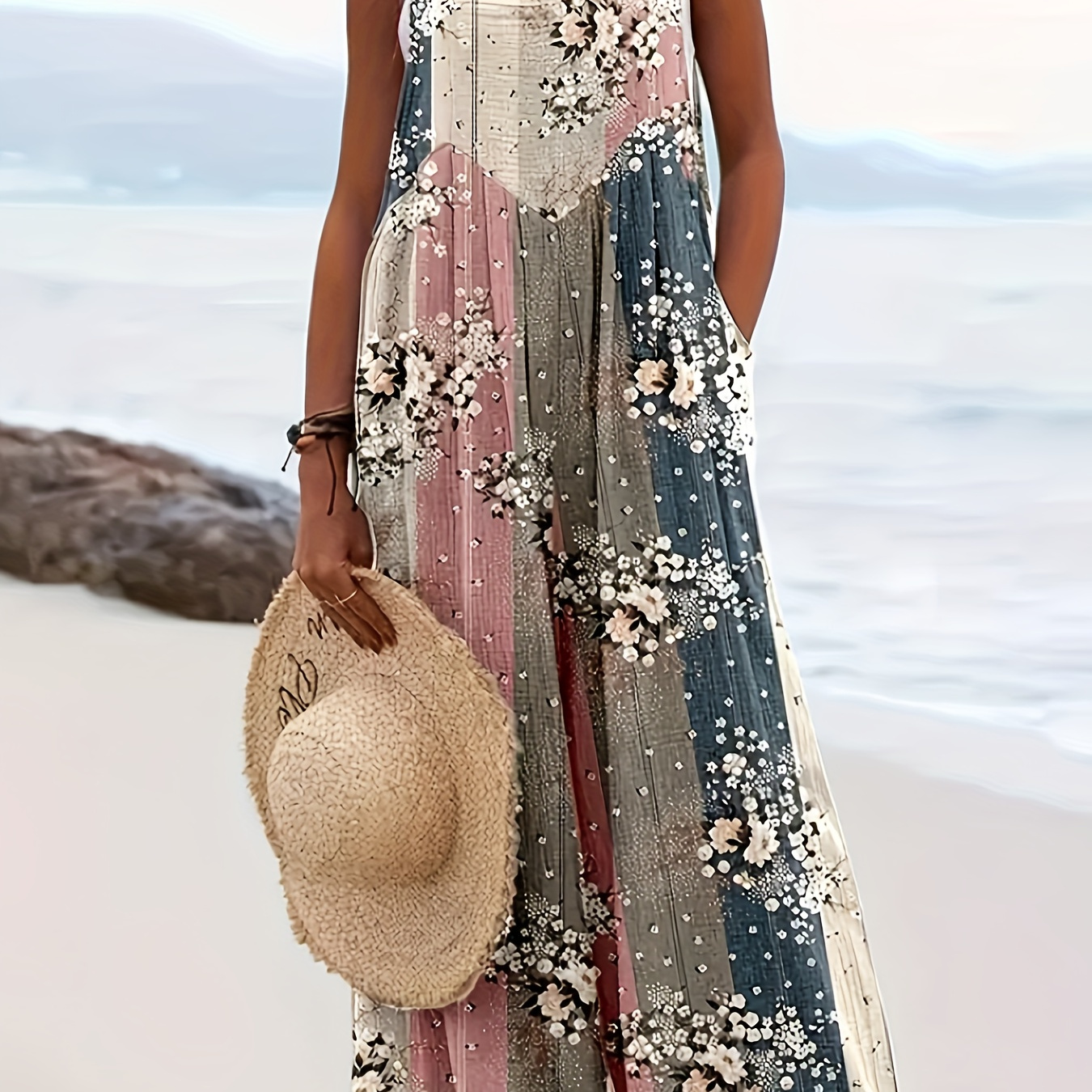 

Floral Print Overall Jumpsuit, Casual Button Pocket Overall Jumpsuit For Spring & Summer, Women's Clothing