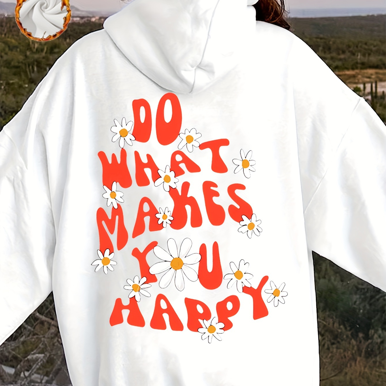 

1pc Women's Casual Polyester Hoodie With Flower Alphabet Slogan Print, 100% Polyester Knit Fabric, Hooded Pullover Sweatshirt With Pocket For Fall/winter, Drawstring, Sweatshirt