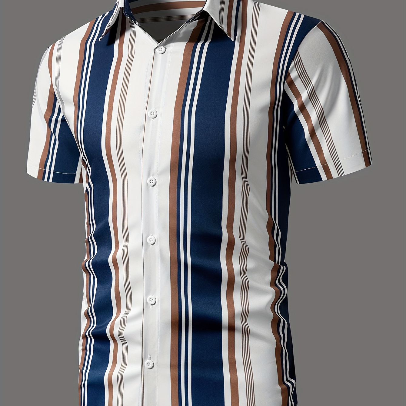 

Men's Summer Fashionable And Simple Short Sleeve Button Casual Lapel Simple Striped Shirt, Trendy And Versatile, Suitable For Dates, Beach Holiday, As Gifts