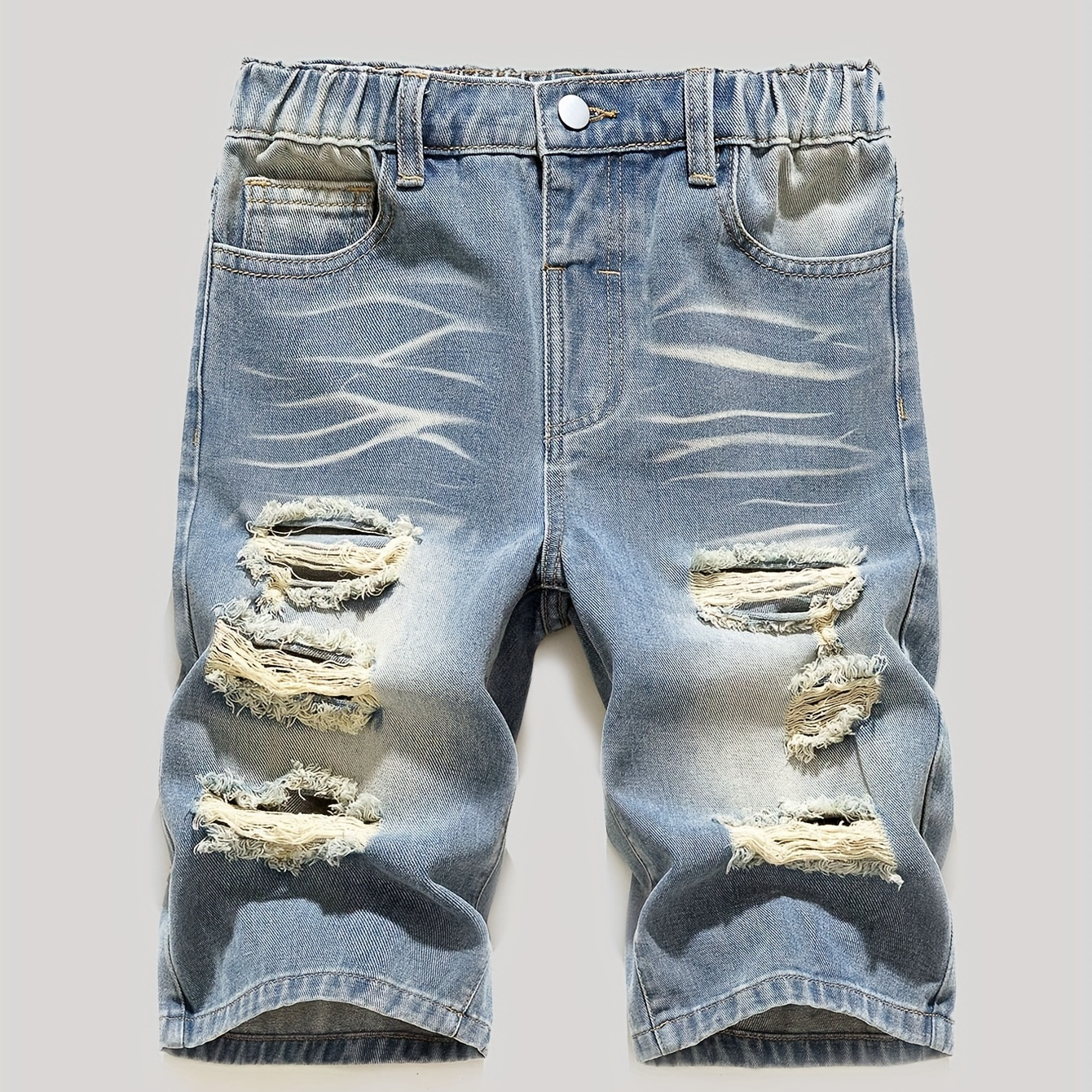 

Boys Ripped Denim Jeans Trendy Cropped Pants Bottoms With Pockets Casual For Spring And Summer Boys Clothing Outdoor