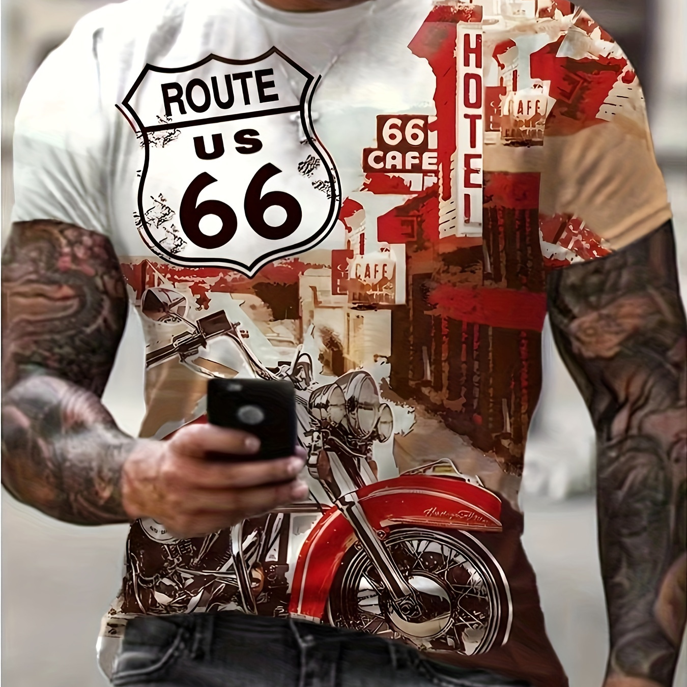 

Men's Vintage Motorbike Graphic T-shirt - 3d Digital Print, Active Stretch & Comfort For Summer Outdoors