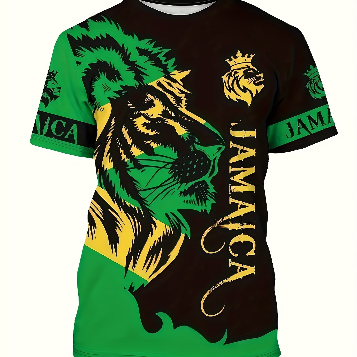 

Jamaica & Lion King 3d Digital Print Crew Neck Short Sleeve T-shirt For Men, Casual Summer T-shirt For Daily Wear And Vacation Resorts