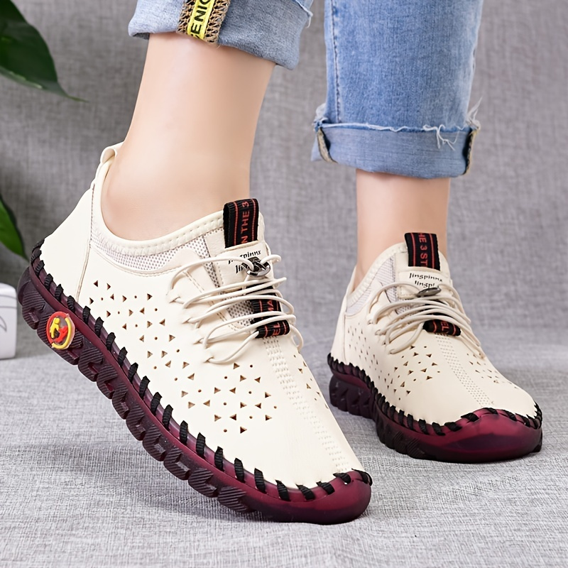 Women's Handmade Flat Oxfords, Casual Lace Up Non Slip Low Top Sneakers, Versatile Walking Shoes