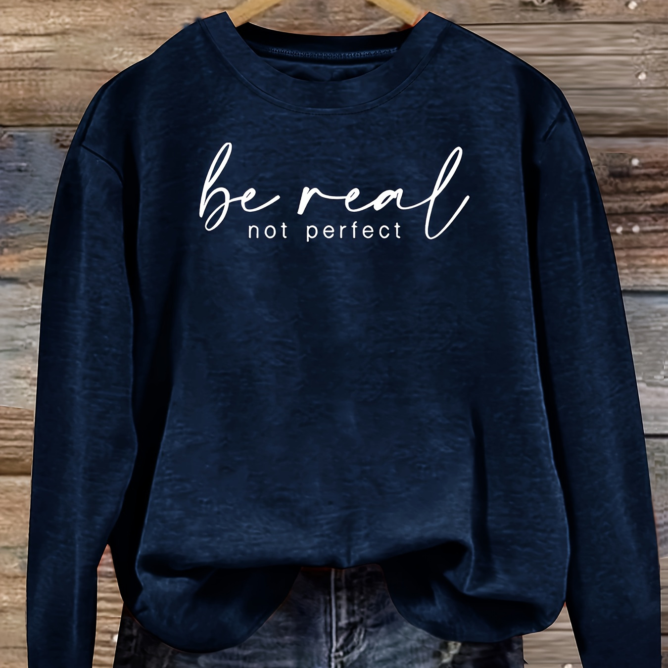 

Vintage Simple English Letter Fashion Women' Long Sleeve Round Neck T-shirt