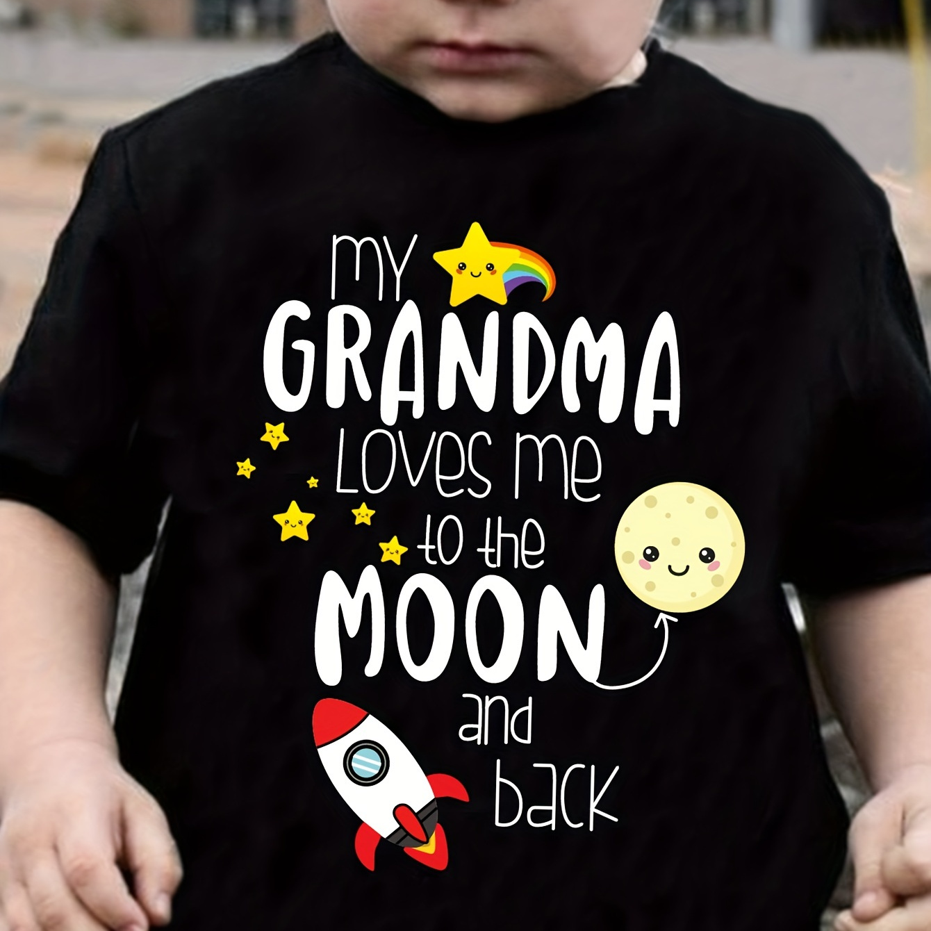 

Toddler Kids Cartoon ''my Grandma Loves Me'' Print Boys Crew Neck T-shirt Lightweight Comfortable Short Sleeve Tee Top