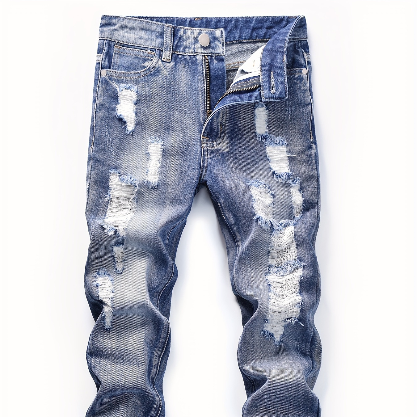 

Kid's Trendy Straight Jeans, Street Style Ripped Denim Pants With Pockets, Boy's Clothes For All Seasons