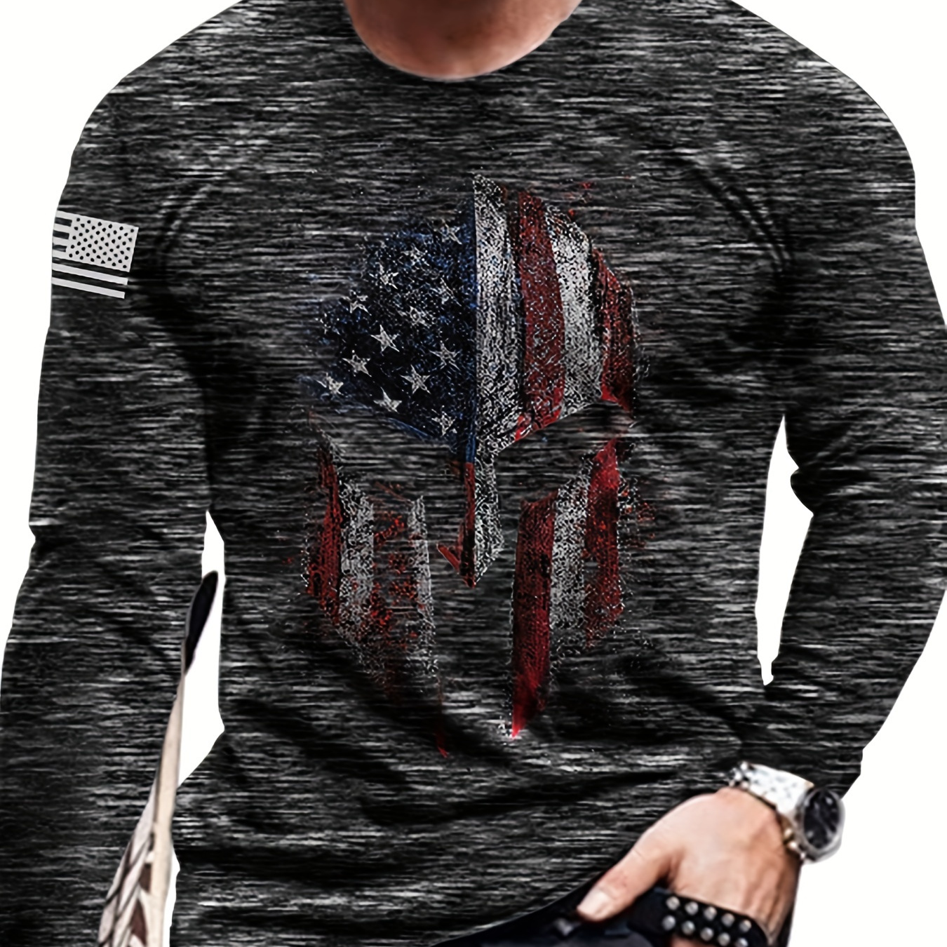 

Helmet Print, Men's Long Sleeve Novelty T-shirt, Stylish Tees For Autumn, Mens Clothing