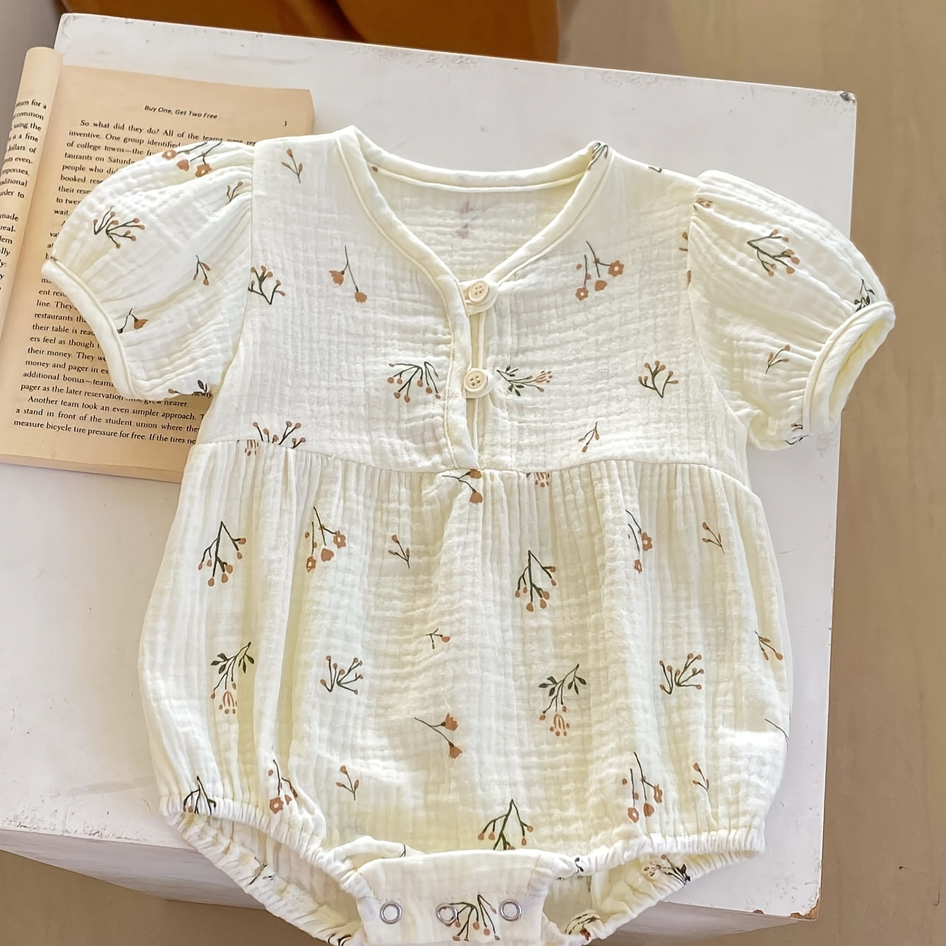 

Combinaison courte en mousseline de coton à motif floral à manches courtes et respirante pour nourrissons et tout-petits, vêtements pour bébés filles