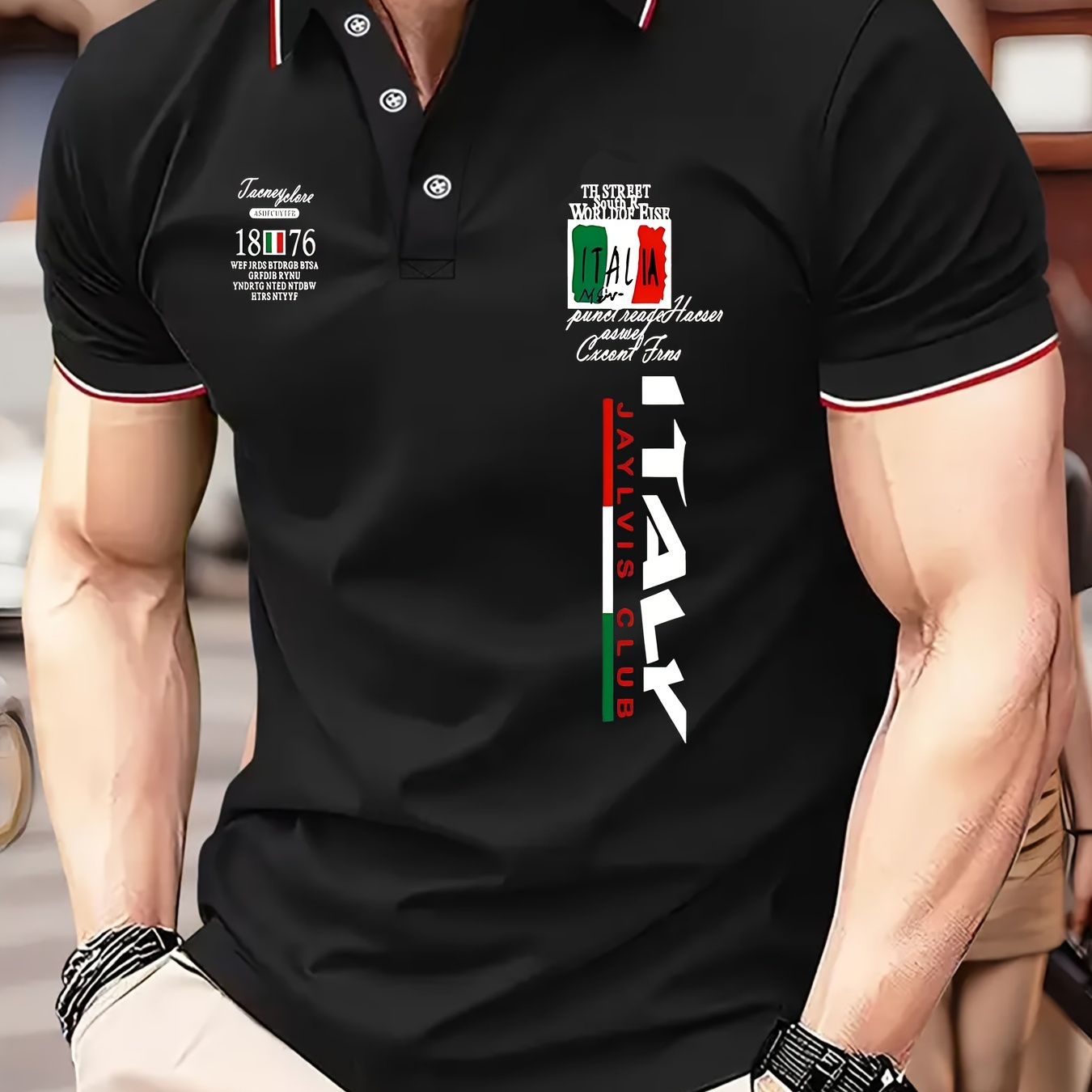 

Creative Italia Print Men's Short Sleeve Golf Shirt, Business Casual Comfy Top For Tennis Training
