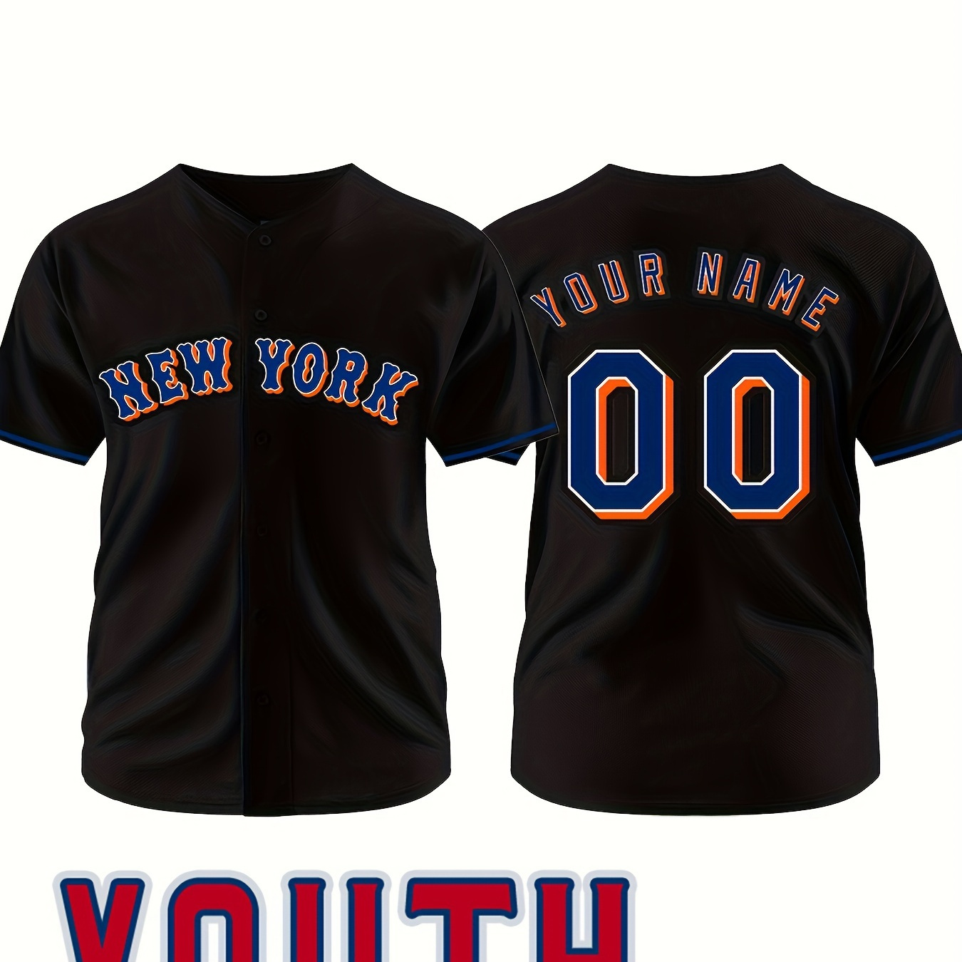 

Customized Name And Number Youth Baseball Jersey V-neck New York Letter Embroidered Outdoor Leisure Sports Jersey