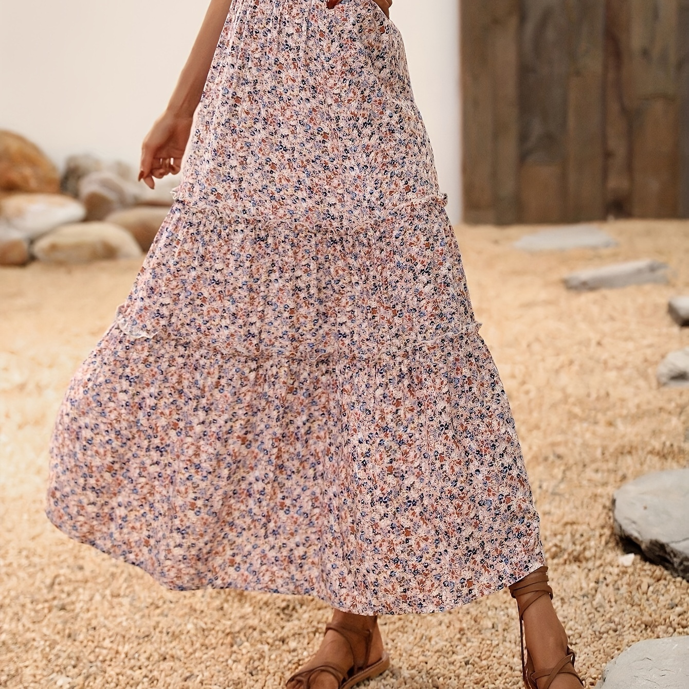 

Floral Print High Waist Skirt, Boho Beach Maxi Skirt, Women's Clothing