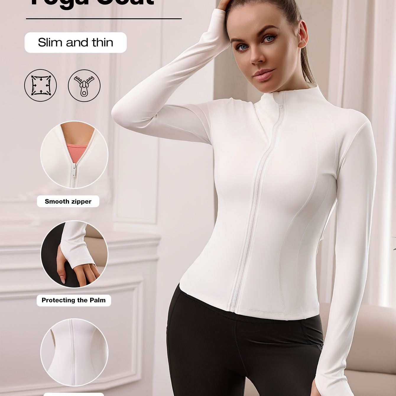 

Women's Slim-fit Zip- Jacket With Stand Collar - Breathable Polyester & Elastane For Running, Gym, And Yoga