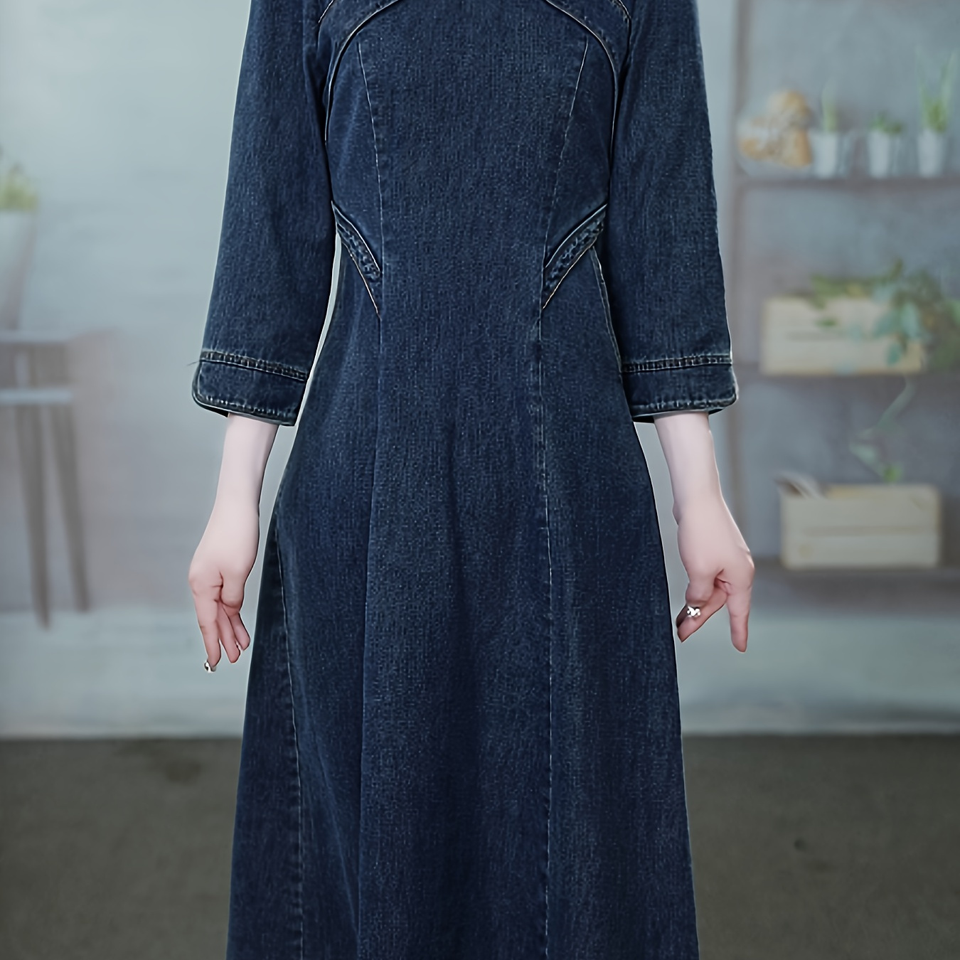 chinese denim dress new style featuring a stand collar Hanfu Size:108 group:Lifestyle Basics Uoozee-official Bodycon Long Sleeves 1C5R4J5DA