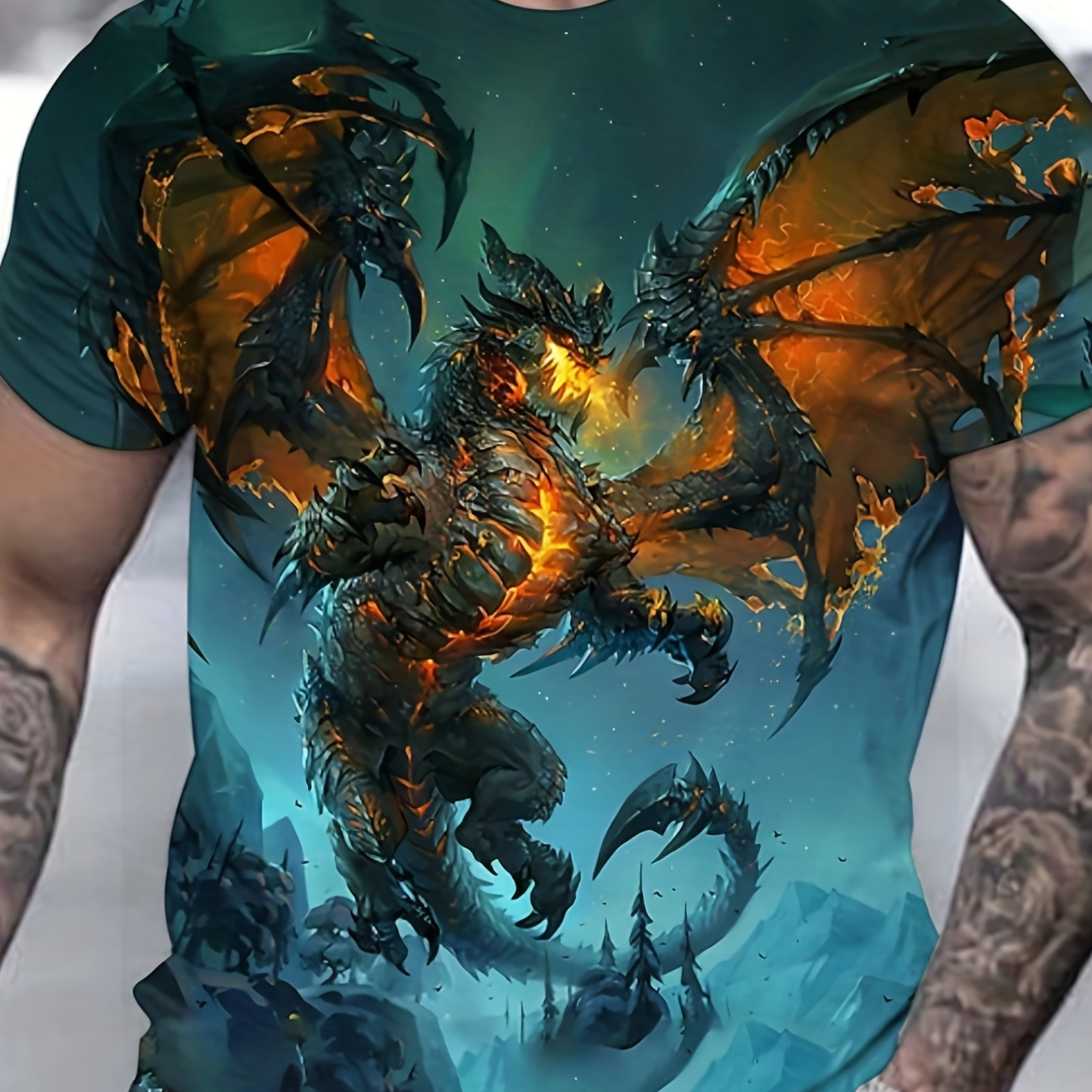 

Dragon Pattern Graphic 3d Print T-shirt, Men's Casual Slightly Stretch Round Neck T-shirt For Spring Summer