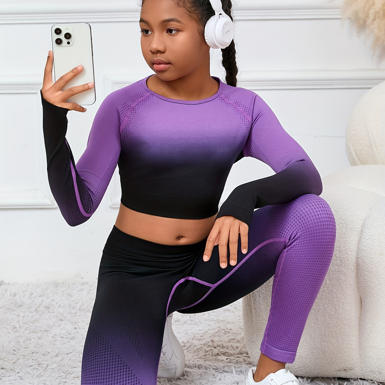 

1 Set Teen Activewear, Cut-out Long Sleeve Top + Leggings Pants - & 2pcs Clothes, Cloth