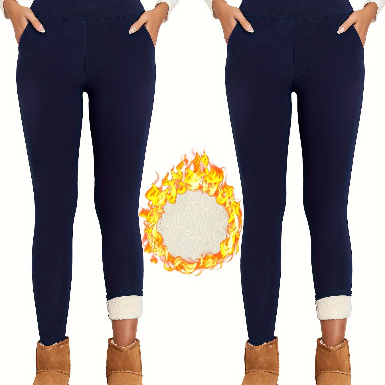 

De 2 Leggings Moulants En Unie, Leggings Thermiques Taille Décontractés, Vêtements Pour Femmes