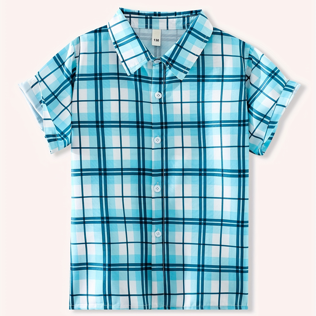 

Boy's Classic Plaid Shirt Casual Short Sleeve Comfortable Button Up Loose Shirt For Summer Outdoor