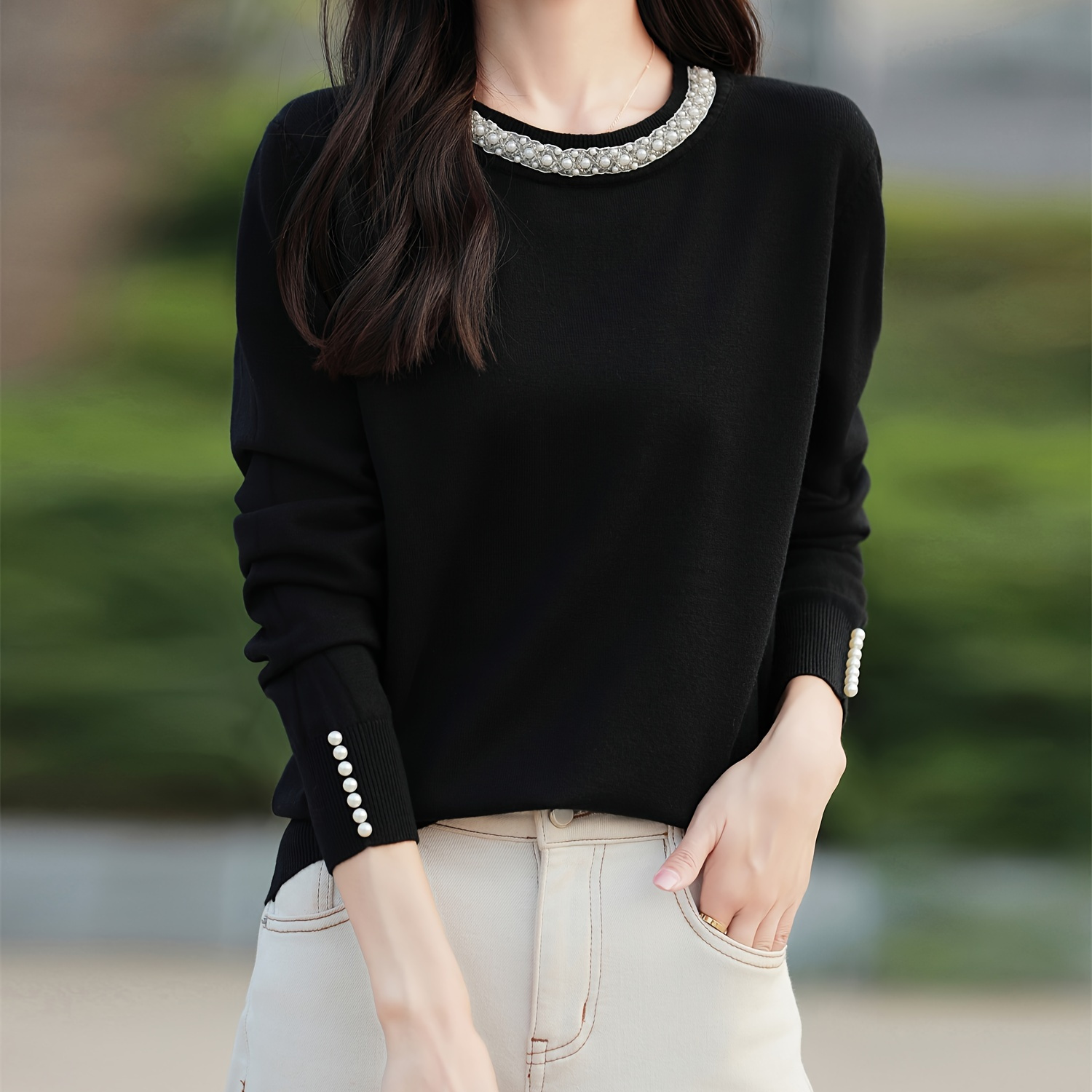 

's Beaded Pullover - , Viscose , Long , Regular Fit - Knitwear