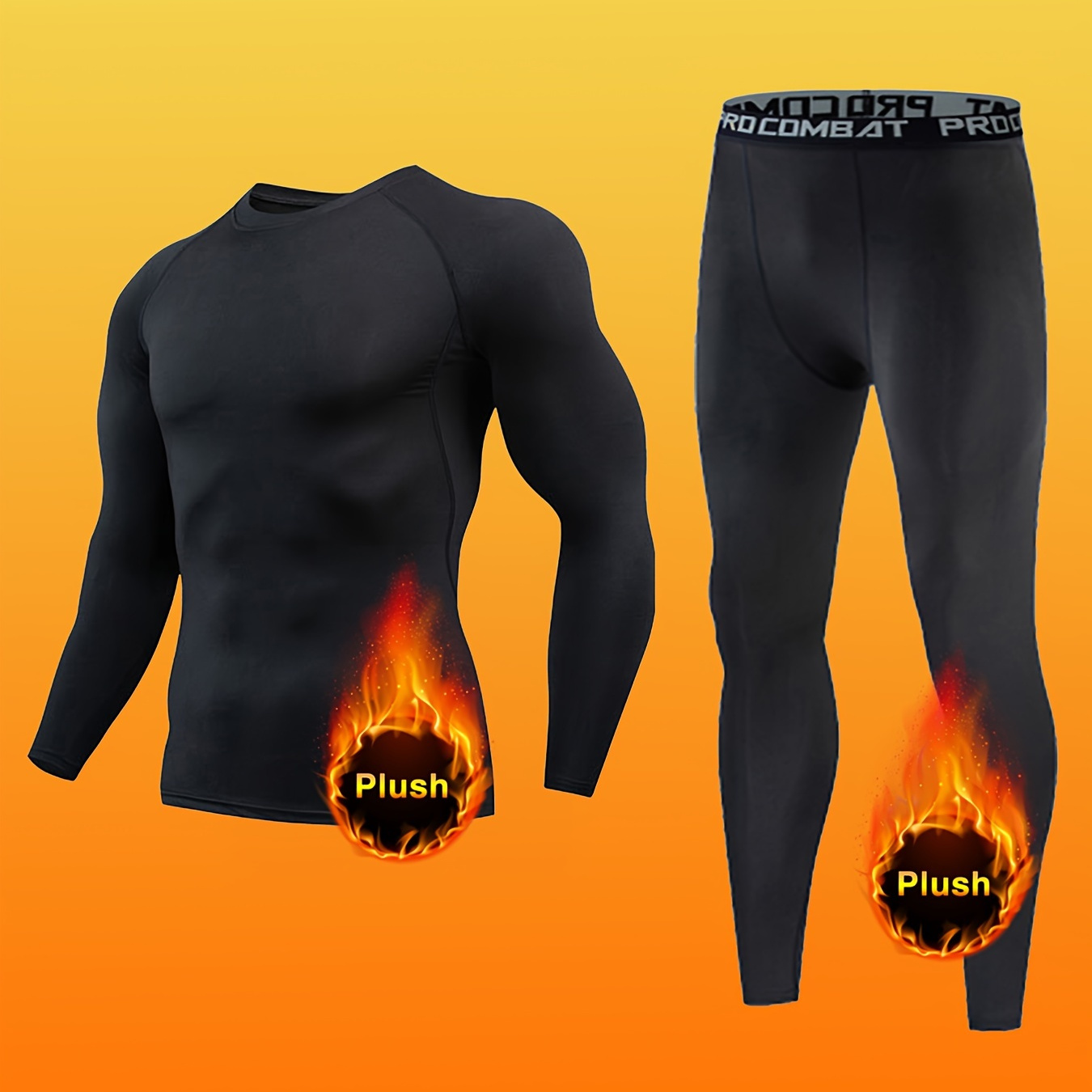 

Men's Thermal Long Sleeve Tops And Long Pants Set, Winter, Outdoor Skiing Warm Leggings Tights, Body Shaper Set