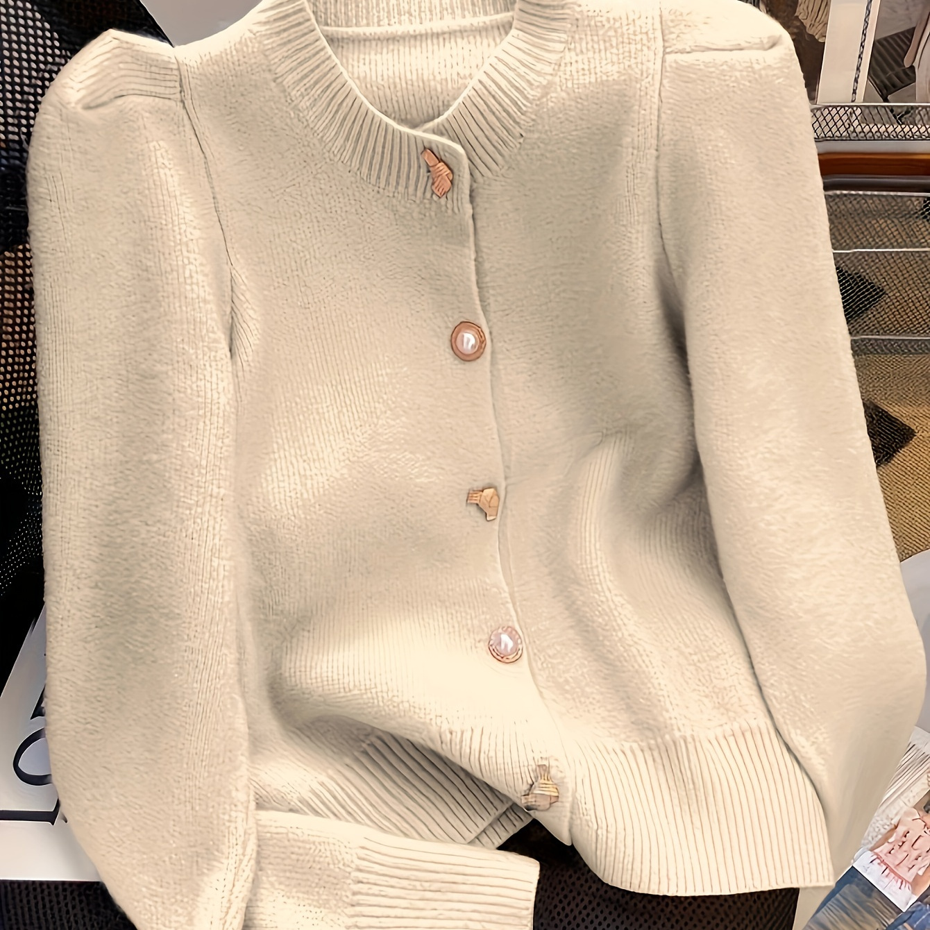 

Cardigan boutonné à l' en perles, élégant cardigan à manches longues pour et l'hiver, vêtements pour femmes