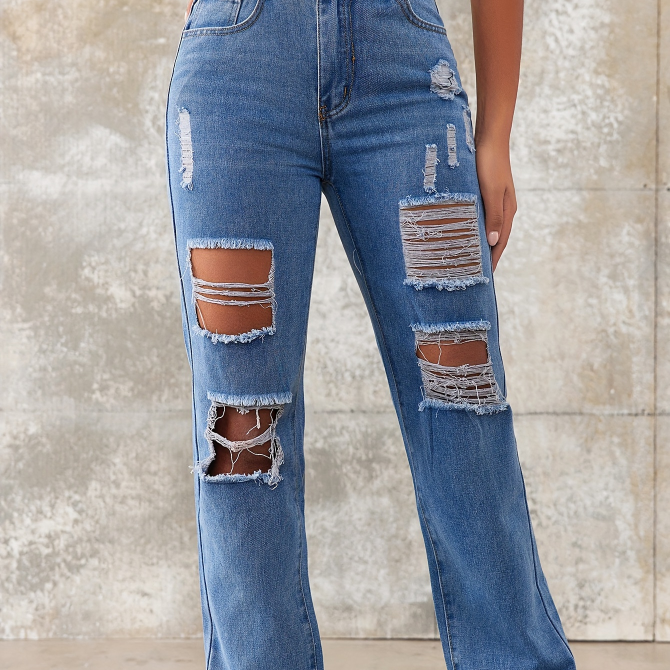 Ripped Straight Leg Loose Fit Jeans High Wide Legs - Temu Italy