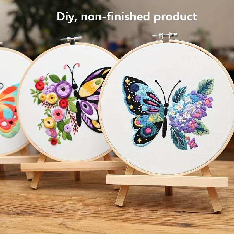 1pc 3D Embroidery Starter Kit For Beginners, Cross Stitch Kits For Adults, Include Embroidery Cloth With Flower Patterns And Embroidery Hoop, Threads, Needles And Instruction