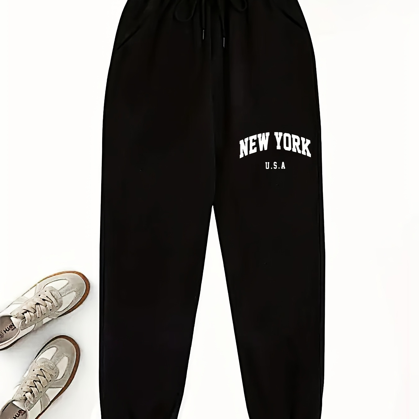 

Women' Nyc Graphic Joggers - Casual Drawstring Sweatpants With Pockets, Polyester Knit, , Elastic Waistband, Machine Washable