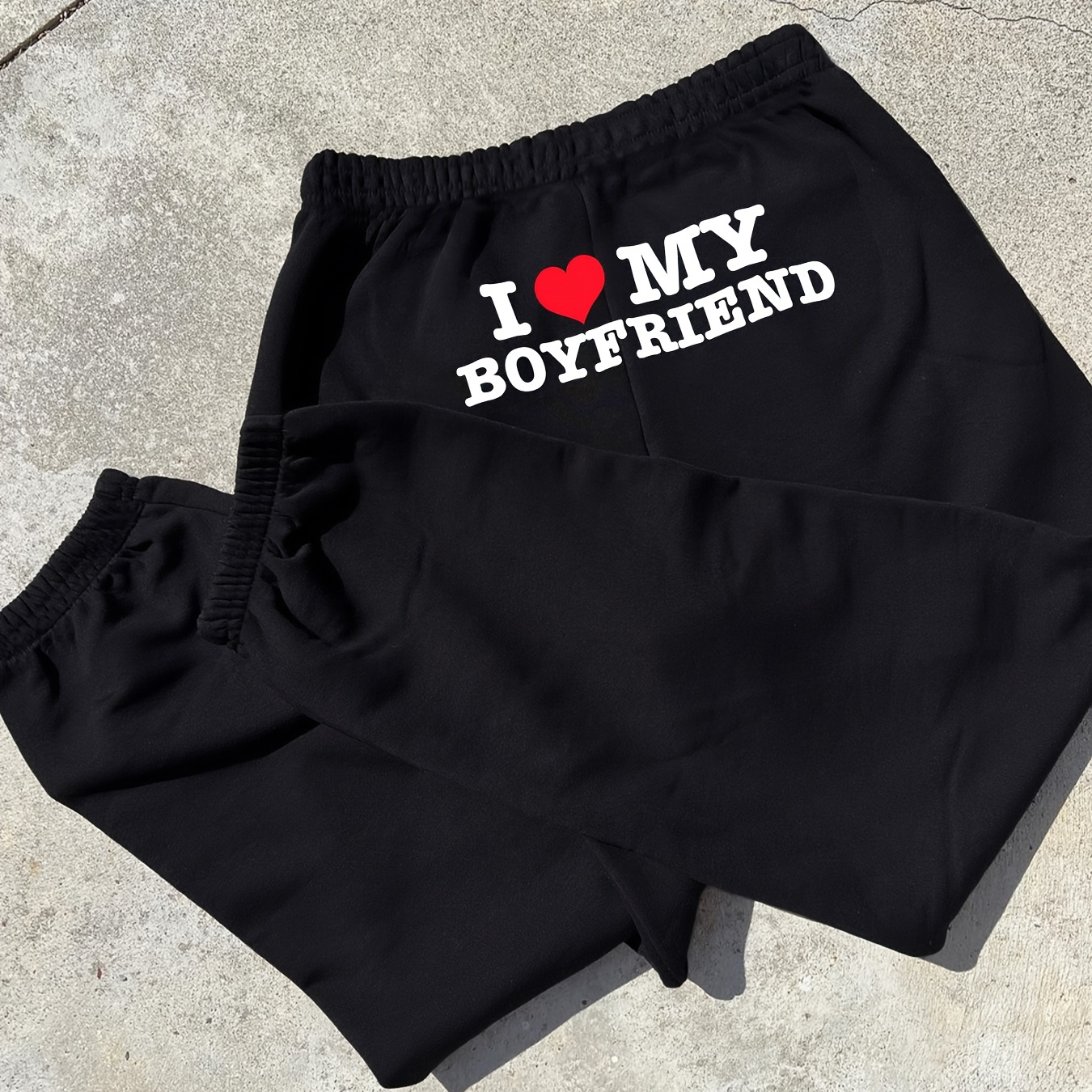 

Women's "i Love My Boyfriend" Letter Print Jogger Sweatpants, 100% Polyester Knit Fabric, 230gsm, Fall/winter Casual Wear