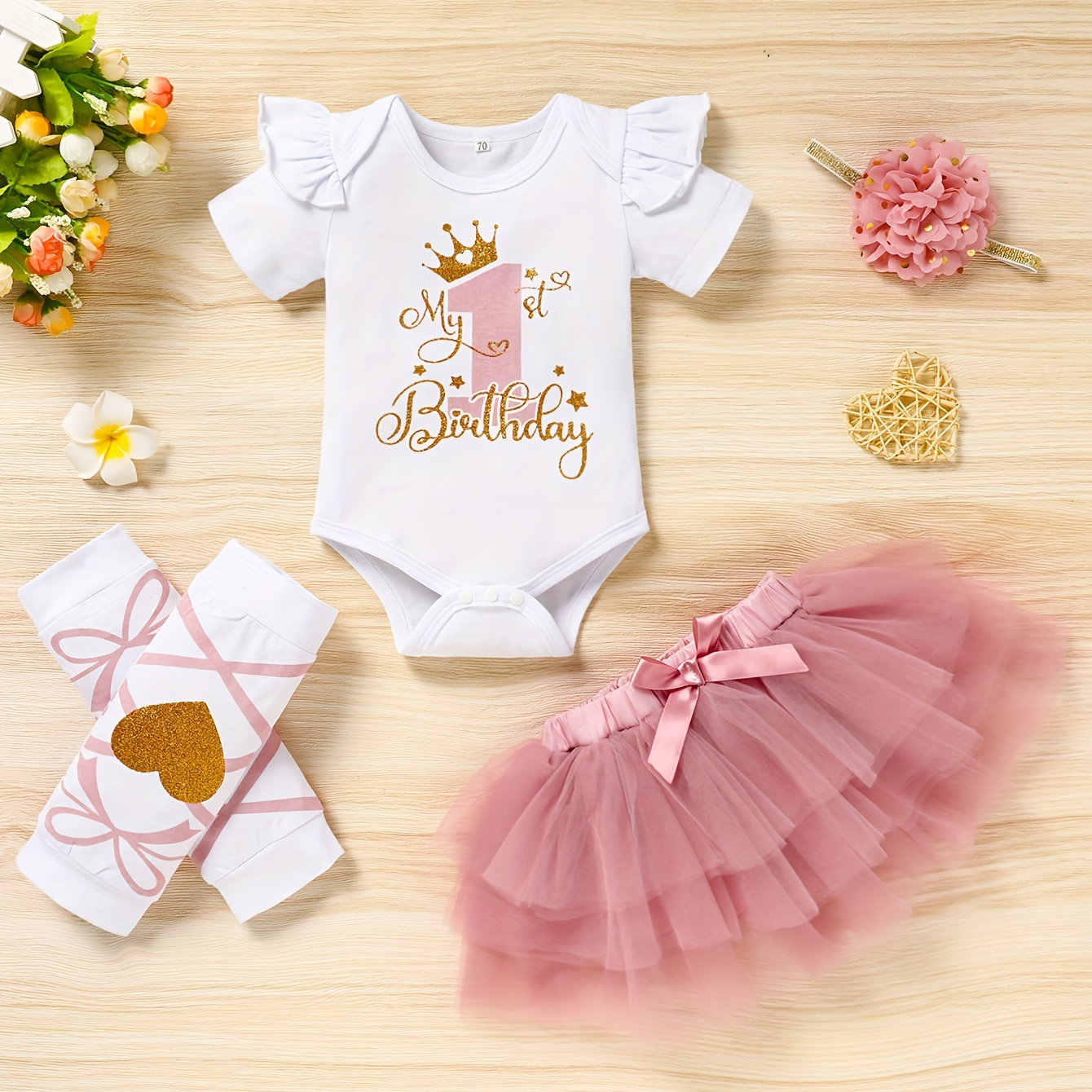 

Baby Girl First Birthday Outfit Smash Cake Outfit My 1st Birthday Romper+tutu Skirt+headband Onederland Outfit