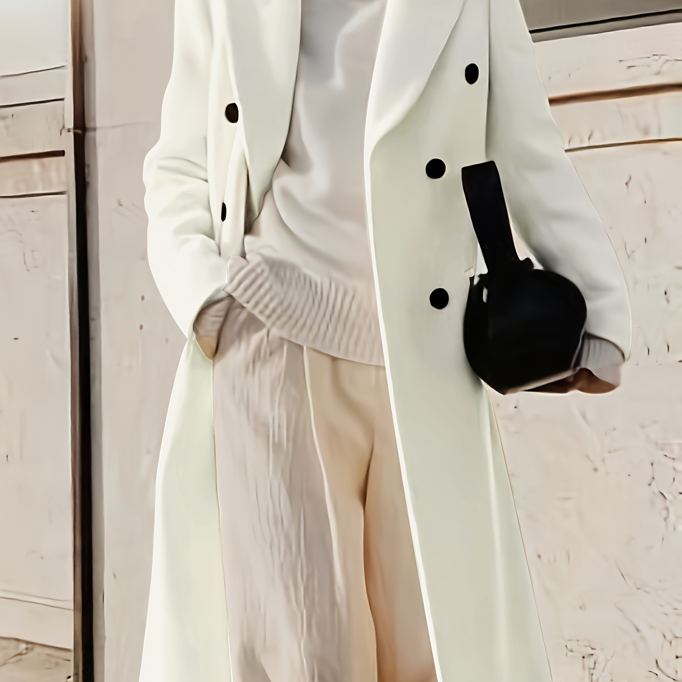 

Double-breasted Lapel Overcoat, Winter & Fall Long Sleeve Casual Coat, Women's Clothing