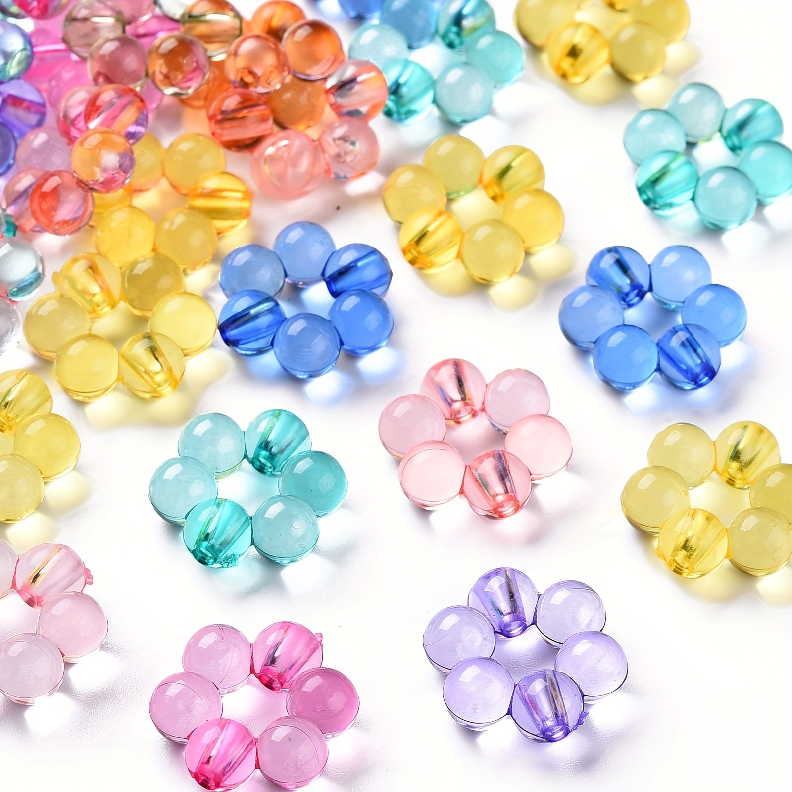 

100pcs Transparent Acrylic Beads, Mixed Color, Random Mixed Flower Shaped Beads Hole: 2mm