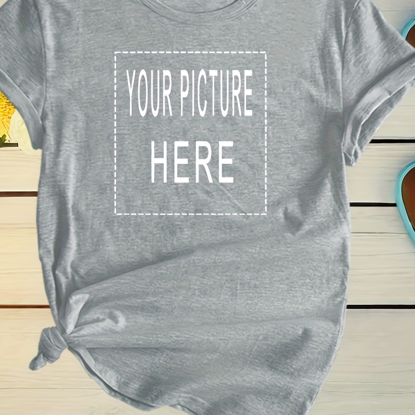 

Customized Picture Print T-shirt, Casual Short Sleeve Crew Neck T-shirt For Spring & Summer, Women's Clothing