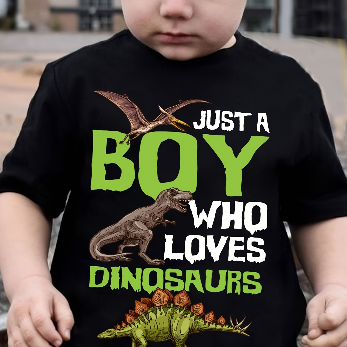 

Boy's Summer Casual Short Sleeve T-shirt - 'just A Boy Who Dinosaurs' Animal Print Cool Comfy Versatile Tee Gift