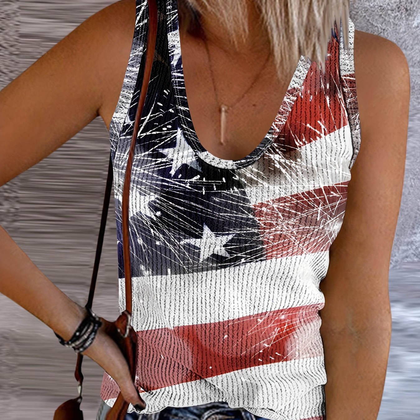 

Women's Casual Sleeveless Top With American Flag & - Breathable Polyester , Machine Washable