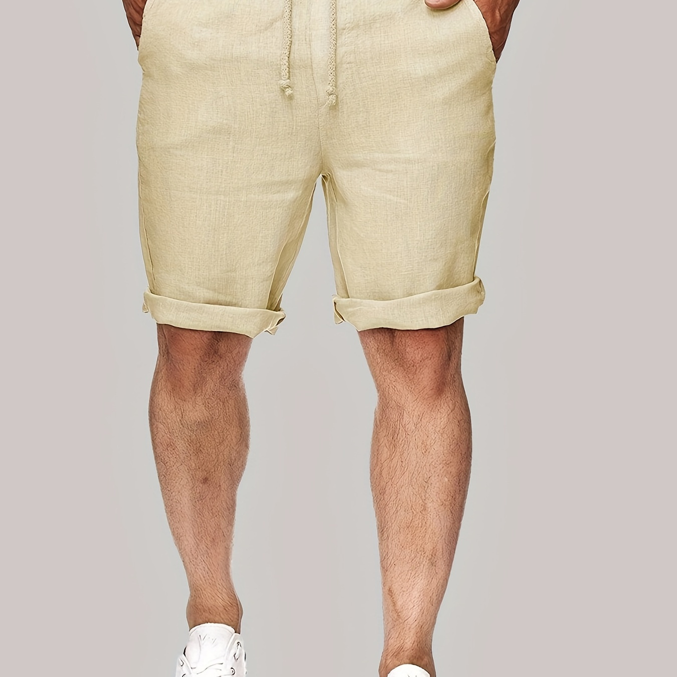 

Men's Solid Fashion Cotton Blend Shorts, Drawstring Shorts For Summer Resort, Summer Daily