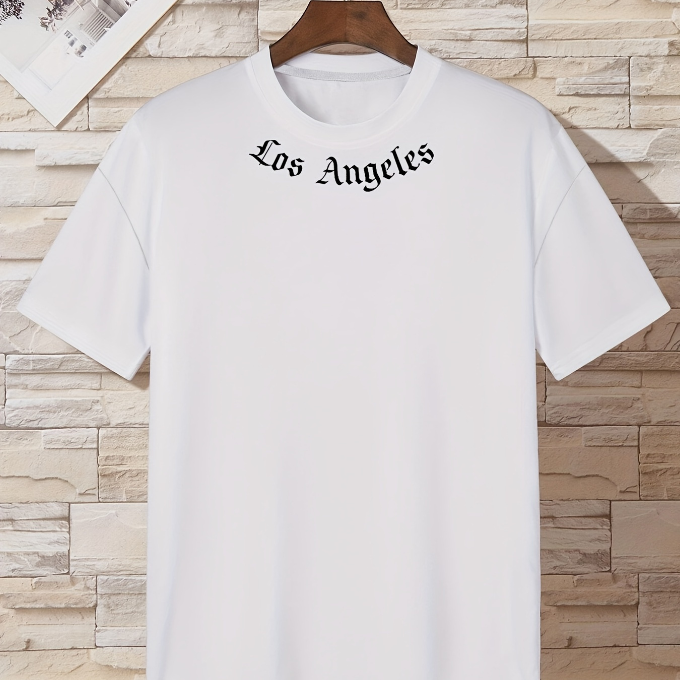 "Los Angeles" Pattern Print Men's Comfy T-shirt, Graphic Tee Men's Summer Outdoor Clothes, Men's Clothing, Tops For Men