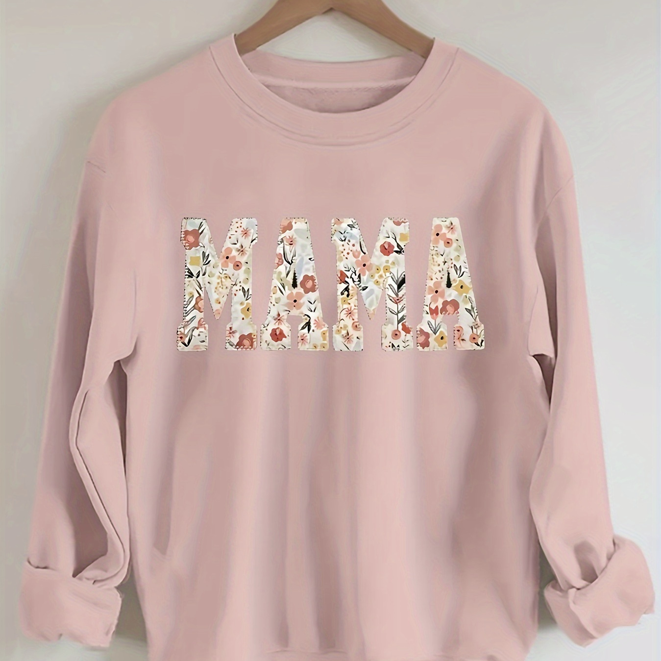 

Plus Size Mama Print Pullover Sweatshirt, Casual Long Sleeve Crew Neck Sweatshirt For Fall & Winter, Women's Plus Size Clothing