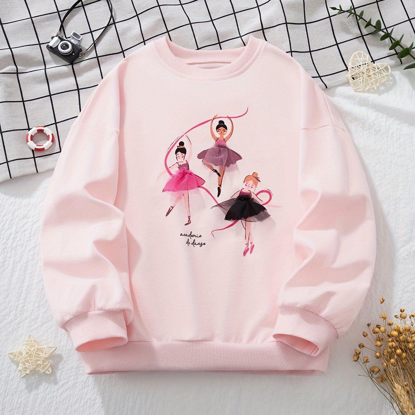 

Cotton Crew Neck Long Sleeve For Girls, Ballet Dancing Pattern, Autumn/winter Fashionable Casual Wear For Outdoor Activities