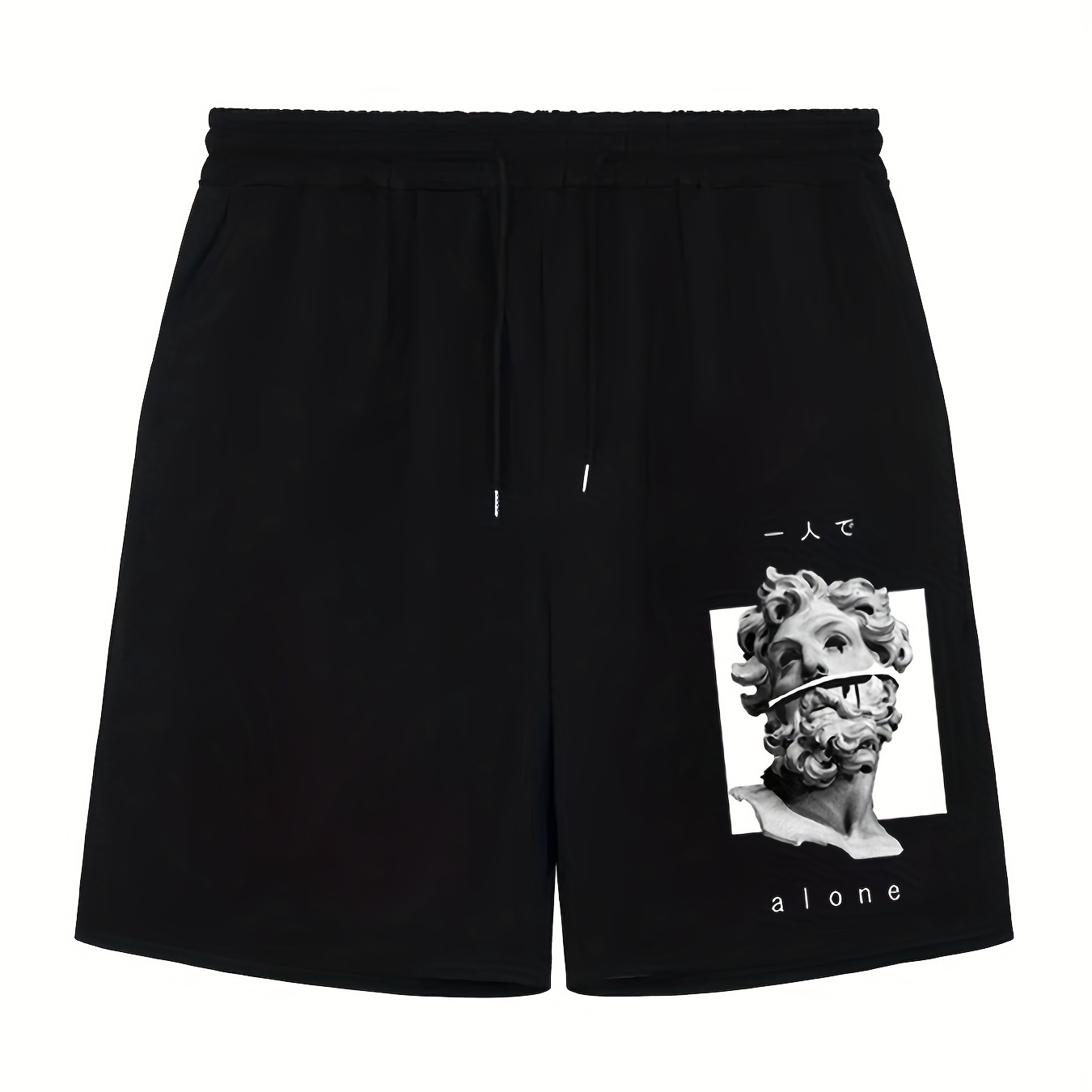 

Men's Sculpture Print Casual Shorts Elastic Waist Gym Short Pants, Spring And Summer