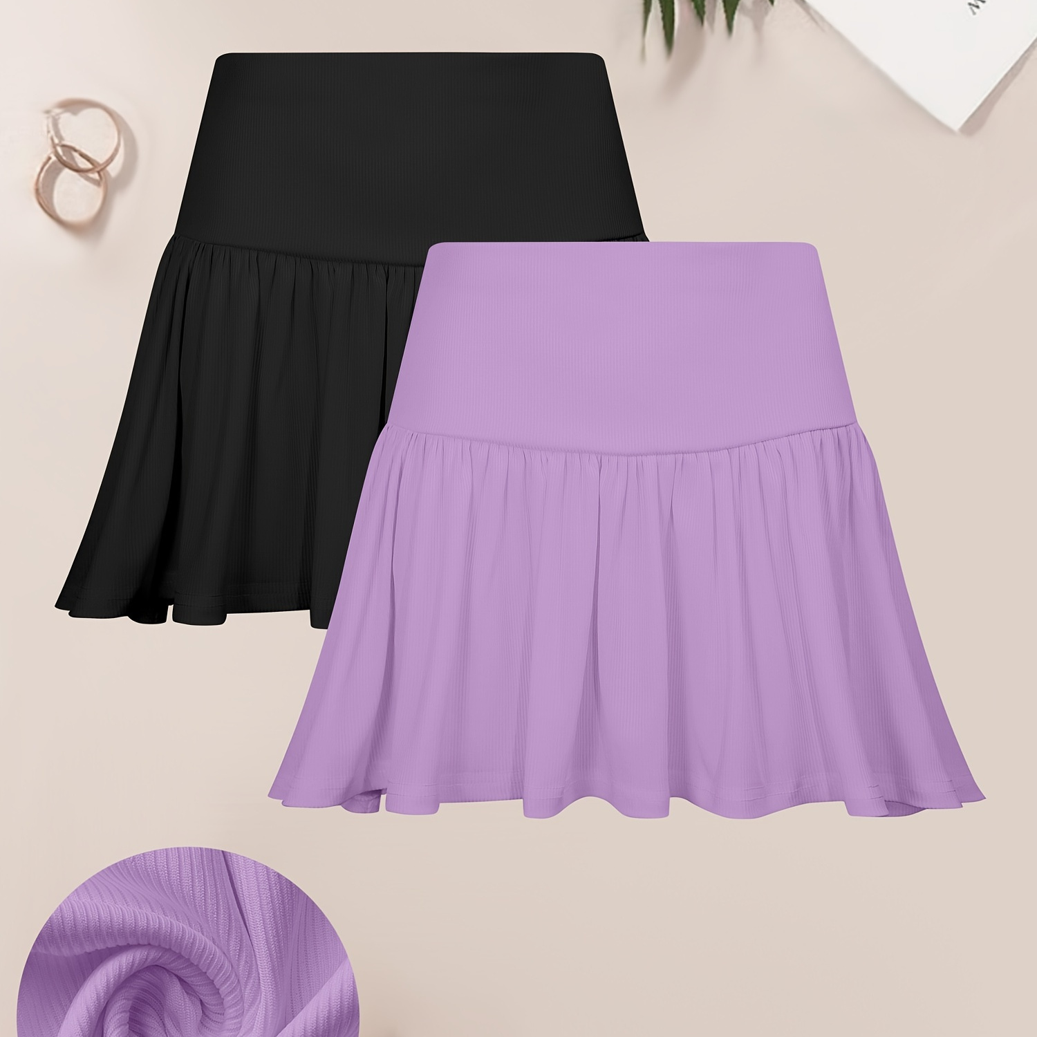 

2 Packs Solid Color Waist Skirt, Elegant Ruffle Hem Skirt For , Women's Clothing