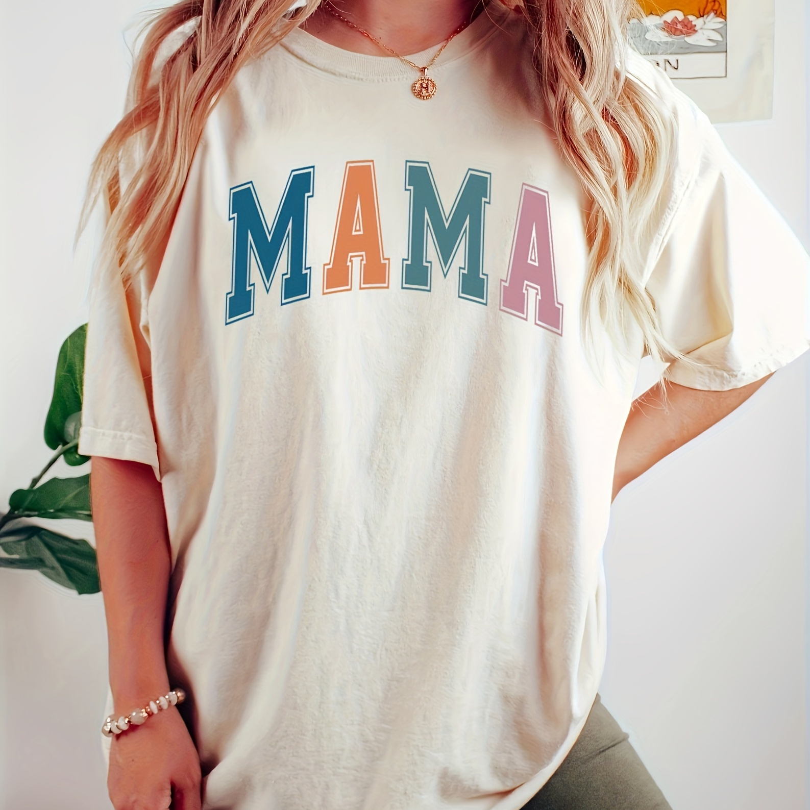 

Plus Size Letter Print T-shirt, Casual Crew Neck Drop Shoulder Top For Spring & Summer, Women's Plus Size Clothing