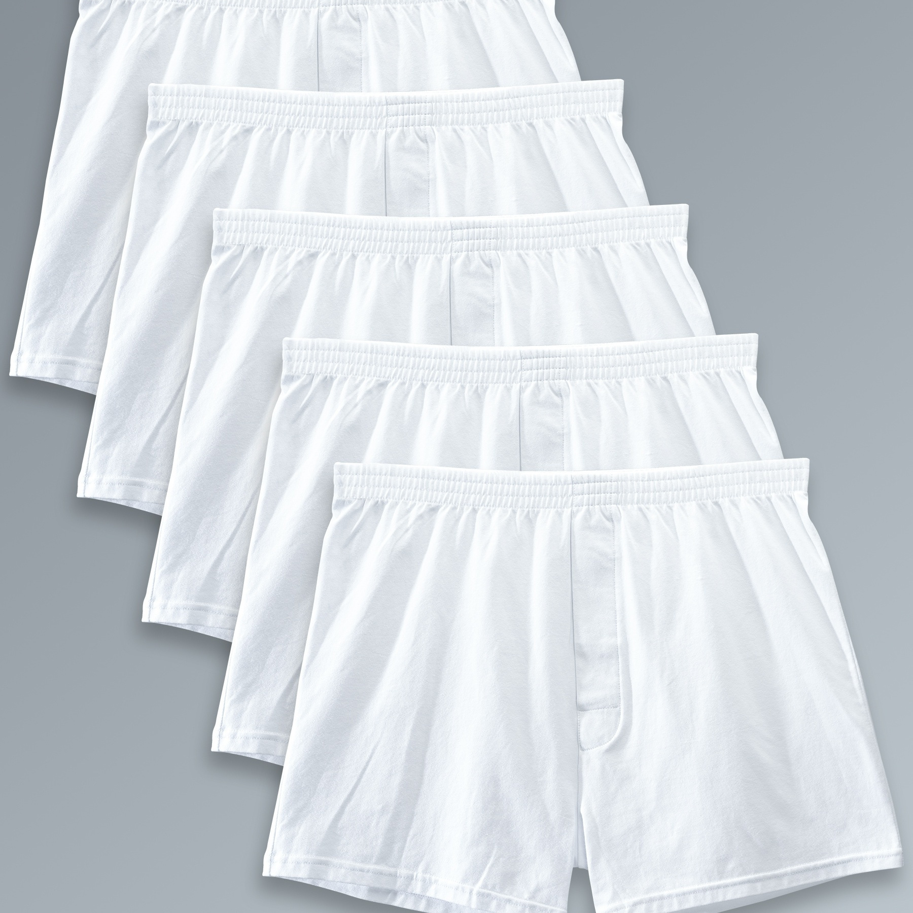 

5pcs Men's Classic White Cotton Boxer Brief Shorts, Breathable Comfy Stretchy Boxer Trunks, Men's Underwear