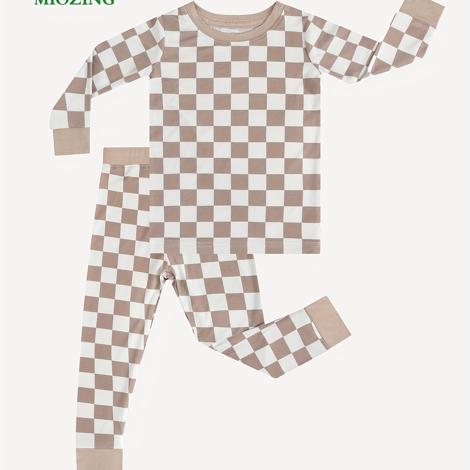 

Bamboo Fiber Fabric 2pcs Toddler Boy's Checkerboard Pattern Outfit, Long Sleeve Top & Pants Set, Baby's Clothing, As Gift.